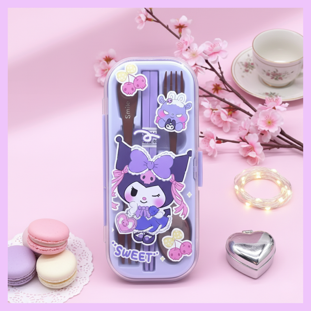 Kuromi-Themed Cute Cutlery Set with Storage Case