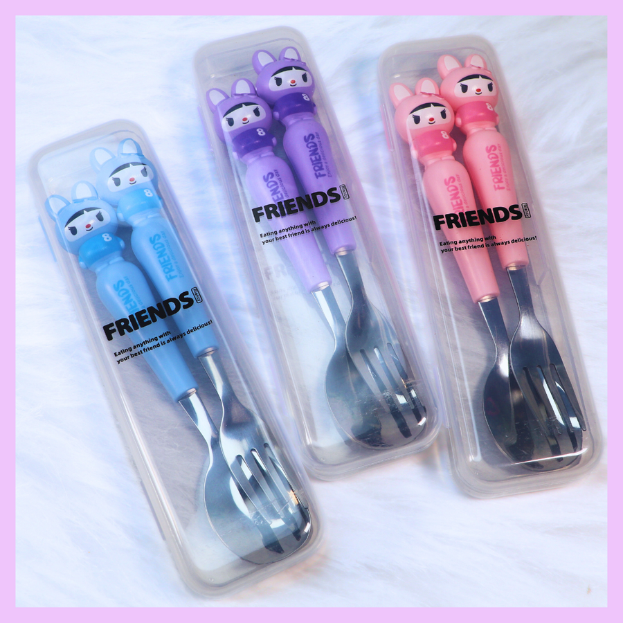 Rabbit themed kids cutlery set spoon and fork - main view