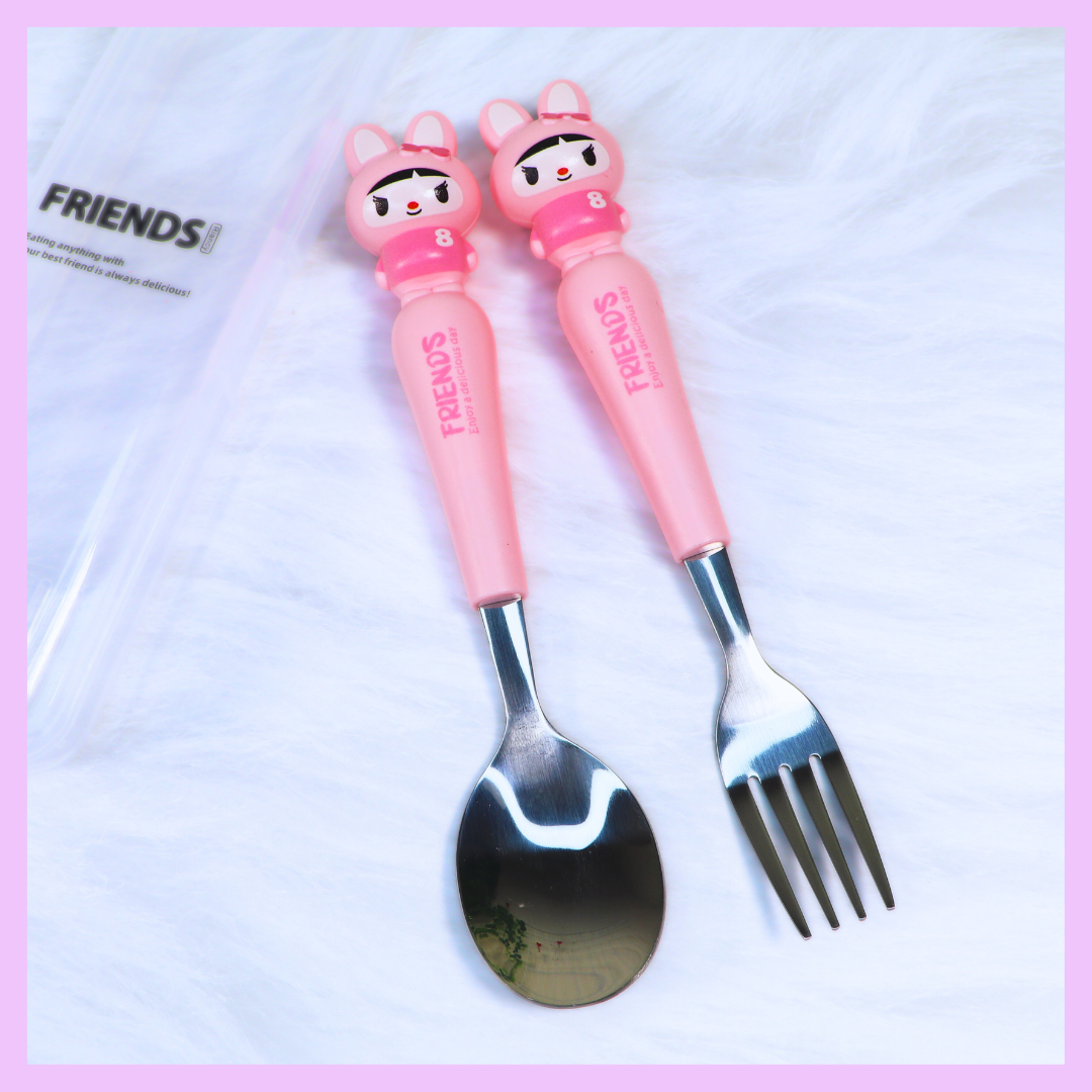 Rabbit kids cutlery set in pink