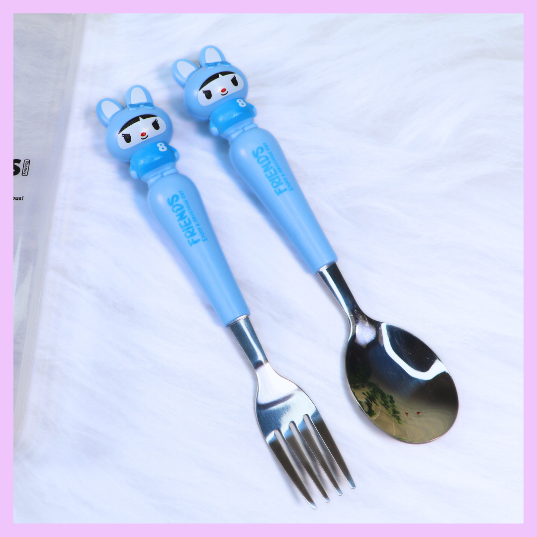 Rabbit kids cutlery set in light blue