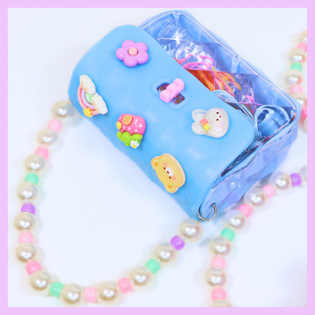 Hair accessories set in light blue purse case