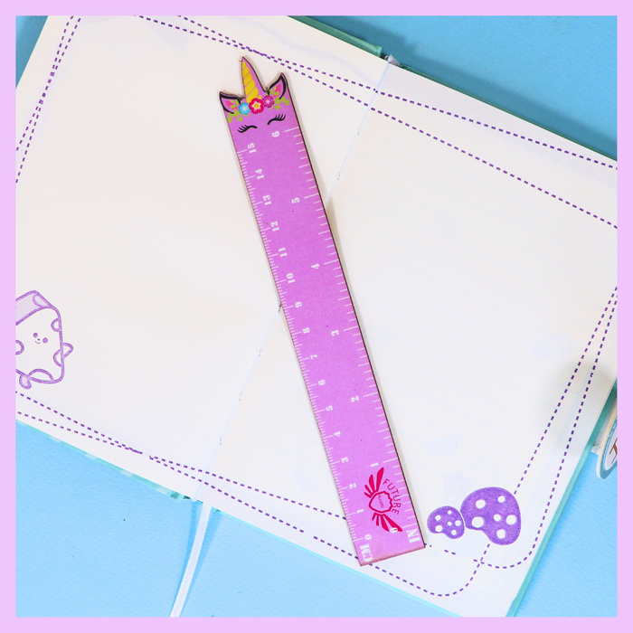 Pink wooden unicorn ruler