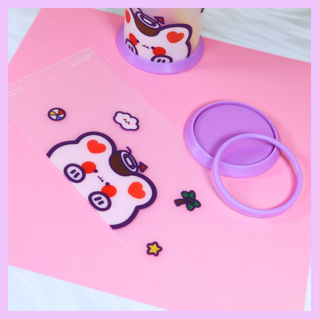 Purple kawaii DIY pen stand for creative stationery projects