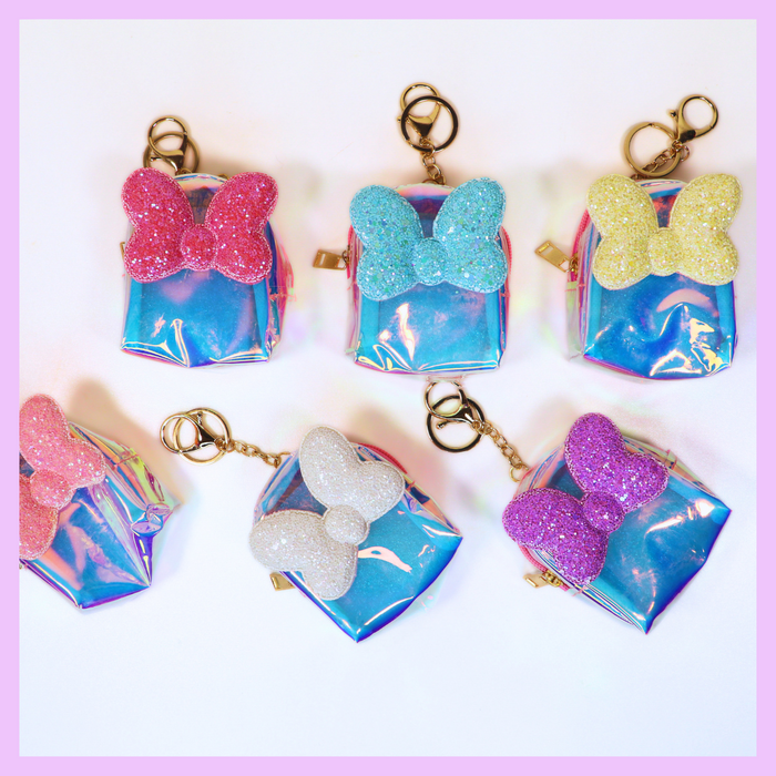 Holographic bow coin pouch keychain