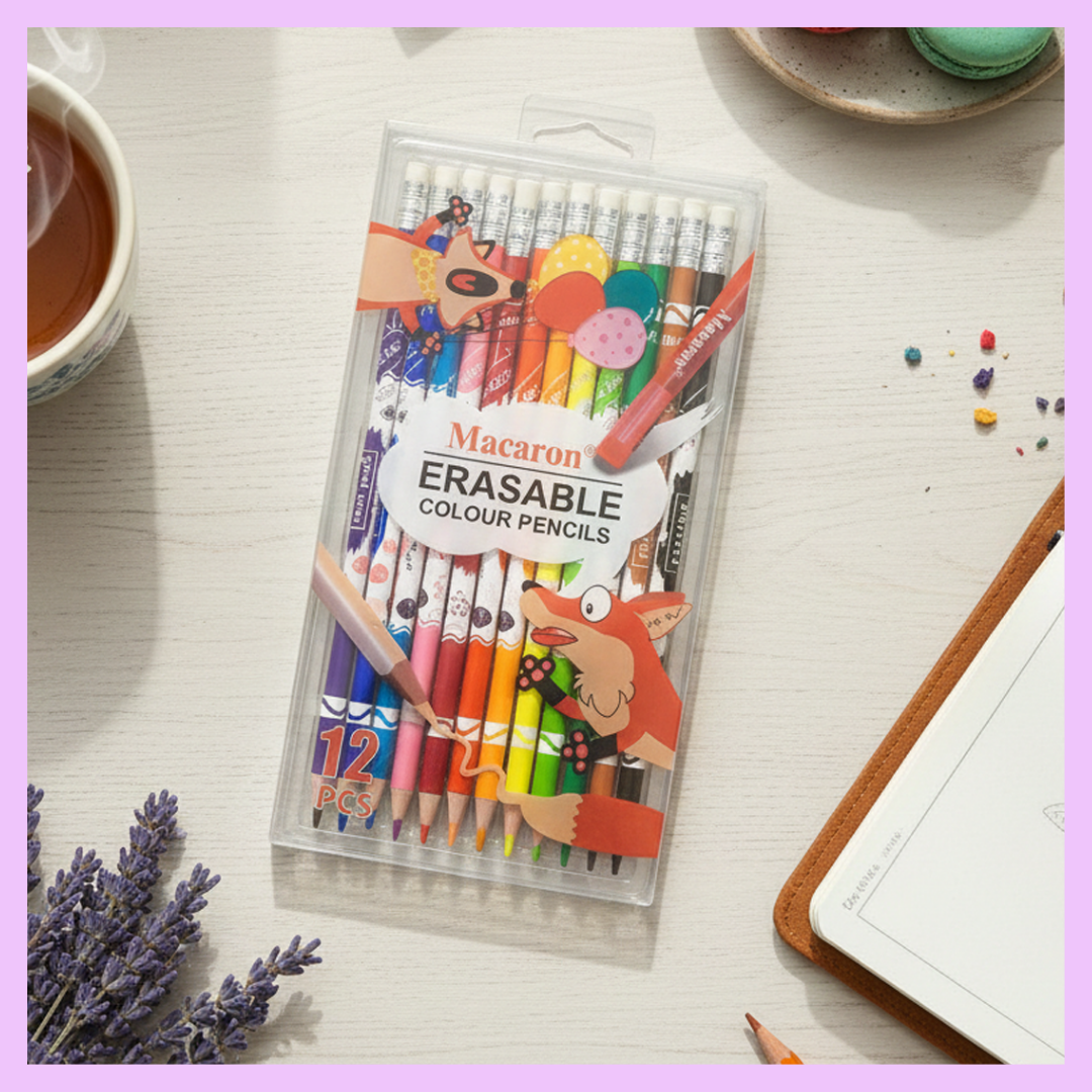 Erasable colored pencils with built-in erasers