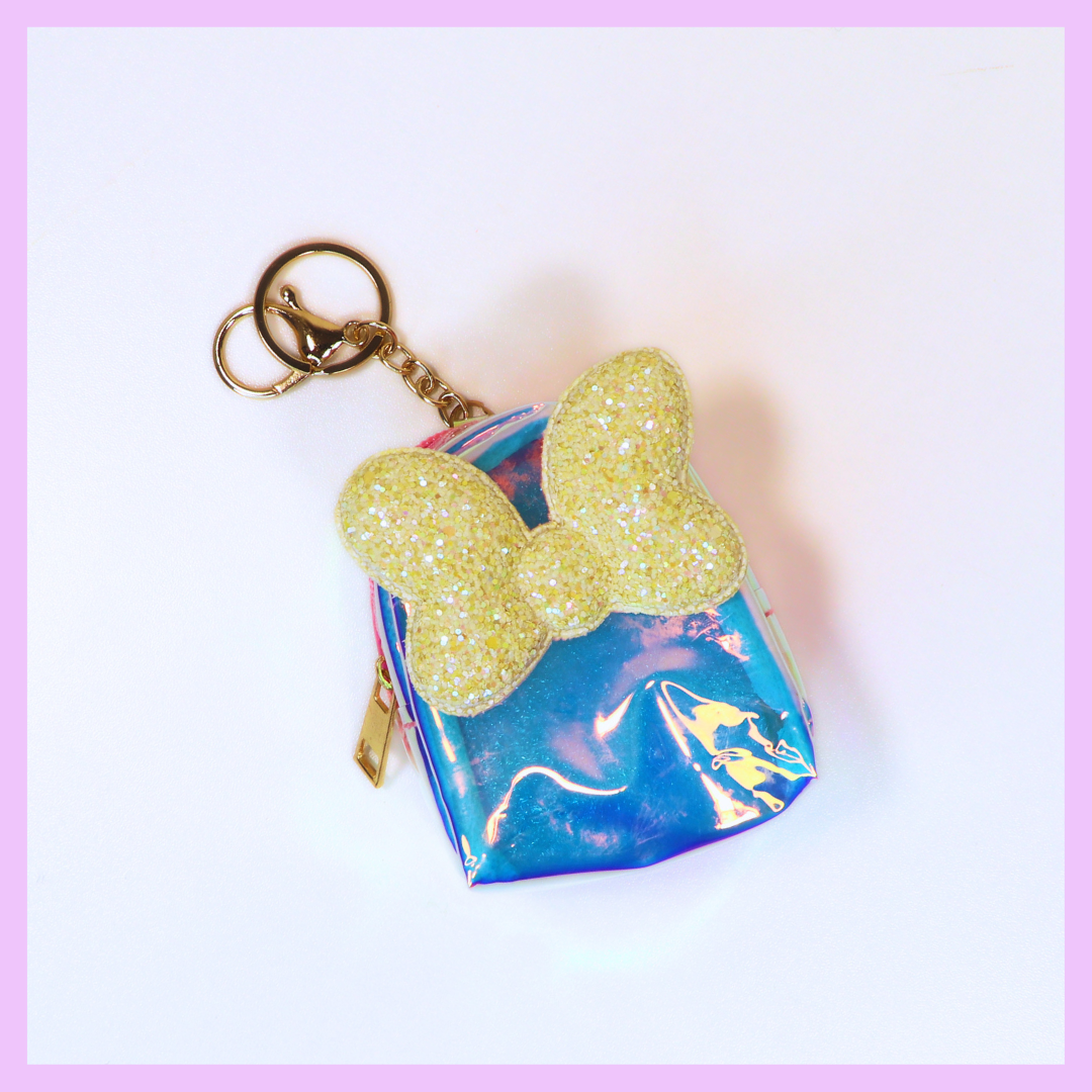 Yellow holographic bow coin pouch keychain