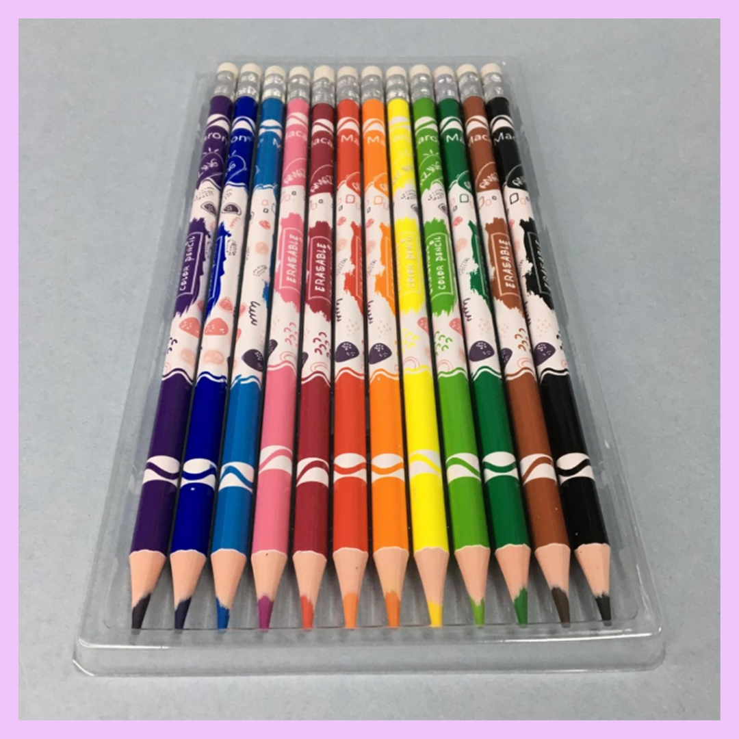 Erasable colored pencils showing built-in erasers