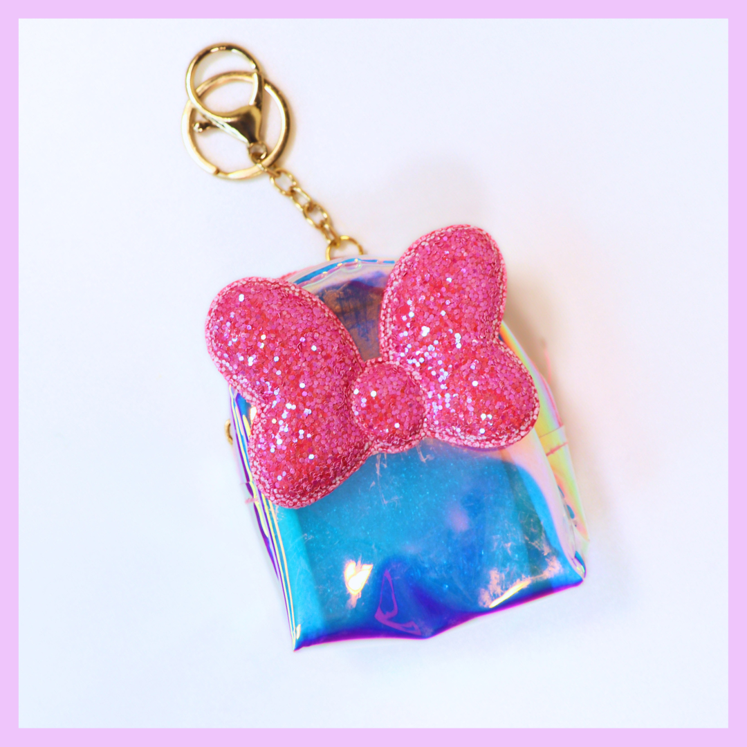 Dark pink holographic bow coin pouch keychain