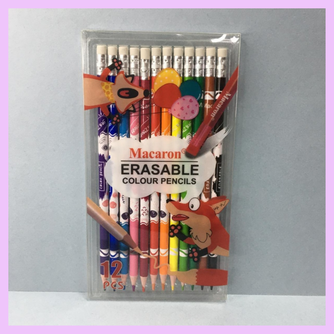 Erasable colored pencils set close-up