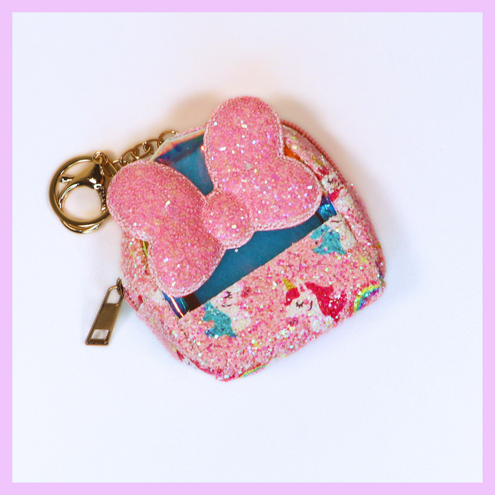Pink glitter unicorn keychain