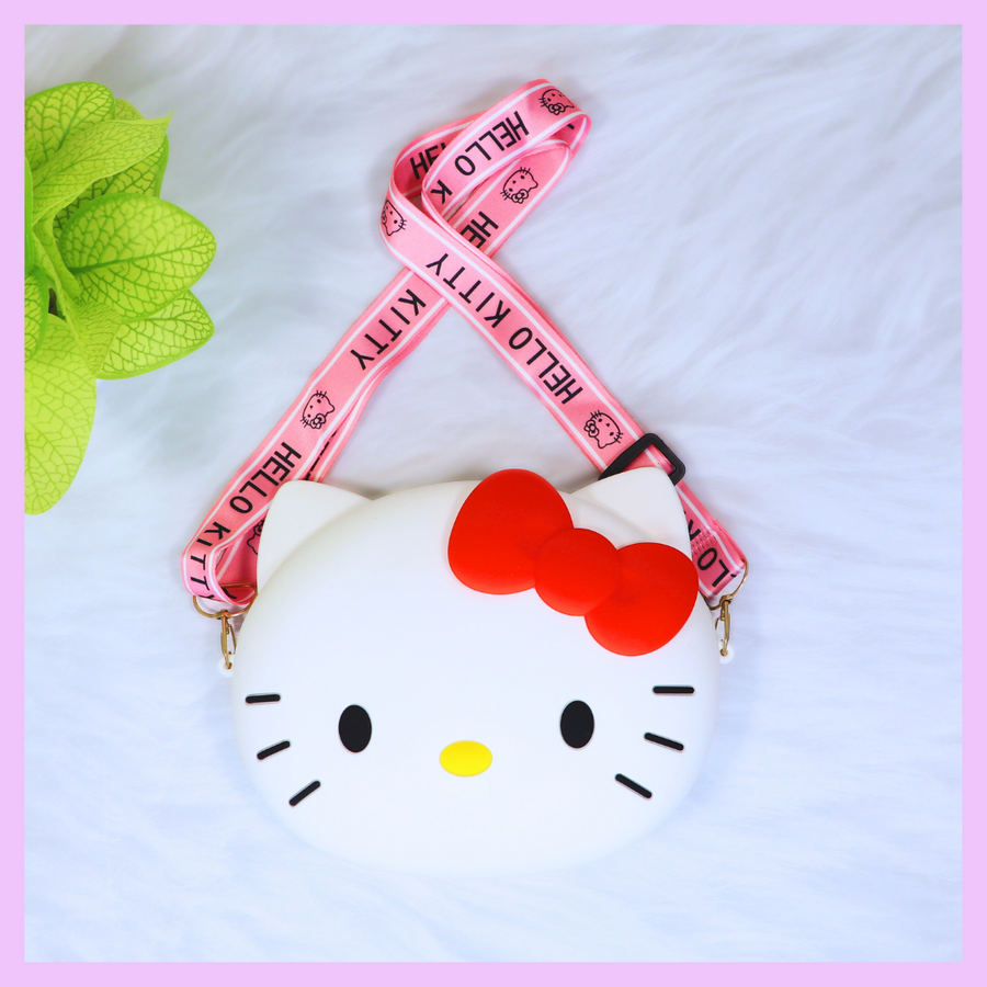 White Hello Kitty face silicone sling bag
