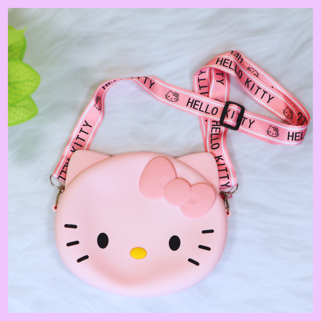Pink Hello Kitty face silicone sling bag
