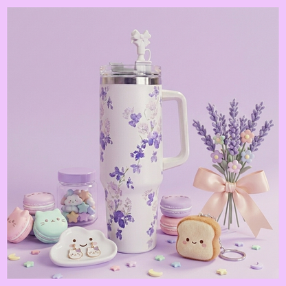 Flower Print Tumblers - with bow straw cap