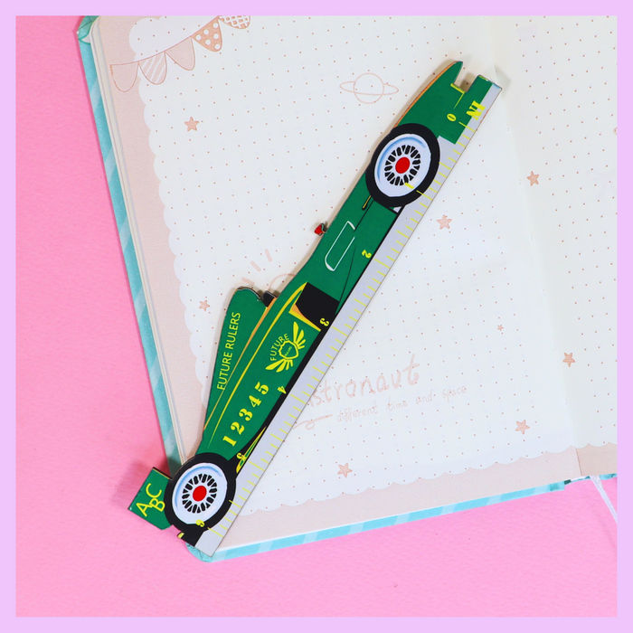 Green wooden car ruler