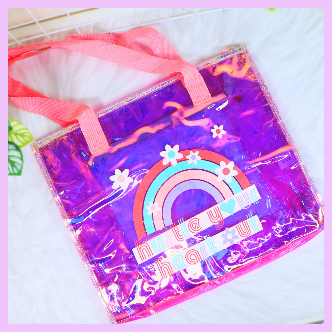 HUSTLE YOUR HEART OUT holographic bag