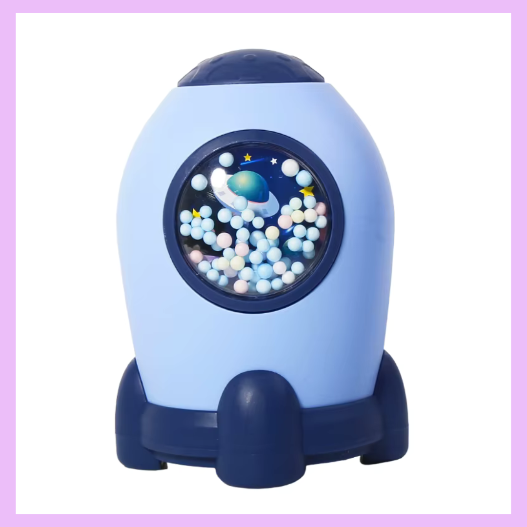 Light blue rocket piggy bank