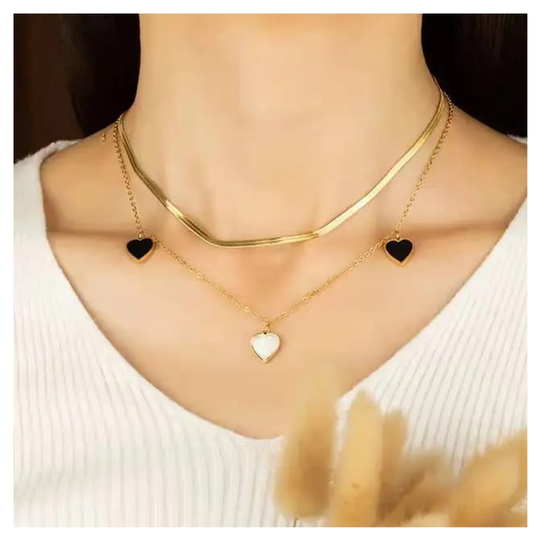 Double layer heart anti tarnish necklace