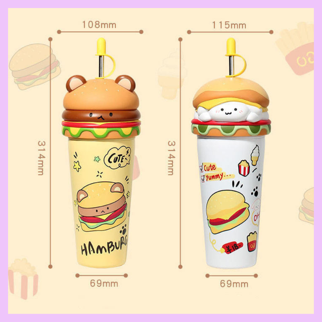 Premium stainless steel burger travel mug side view