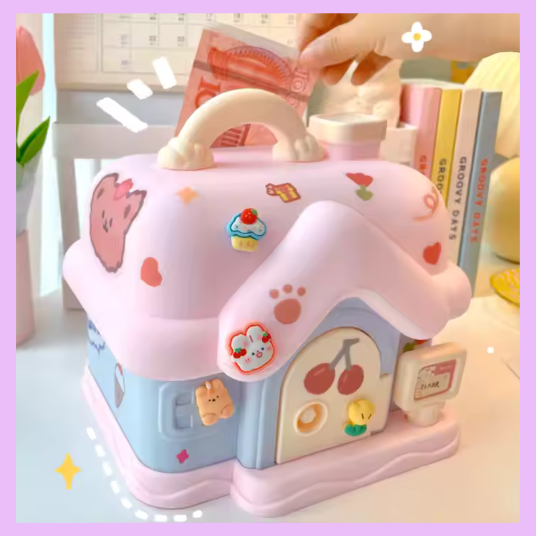 Hut shaped piggy bank in light blue