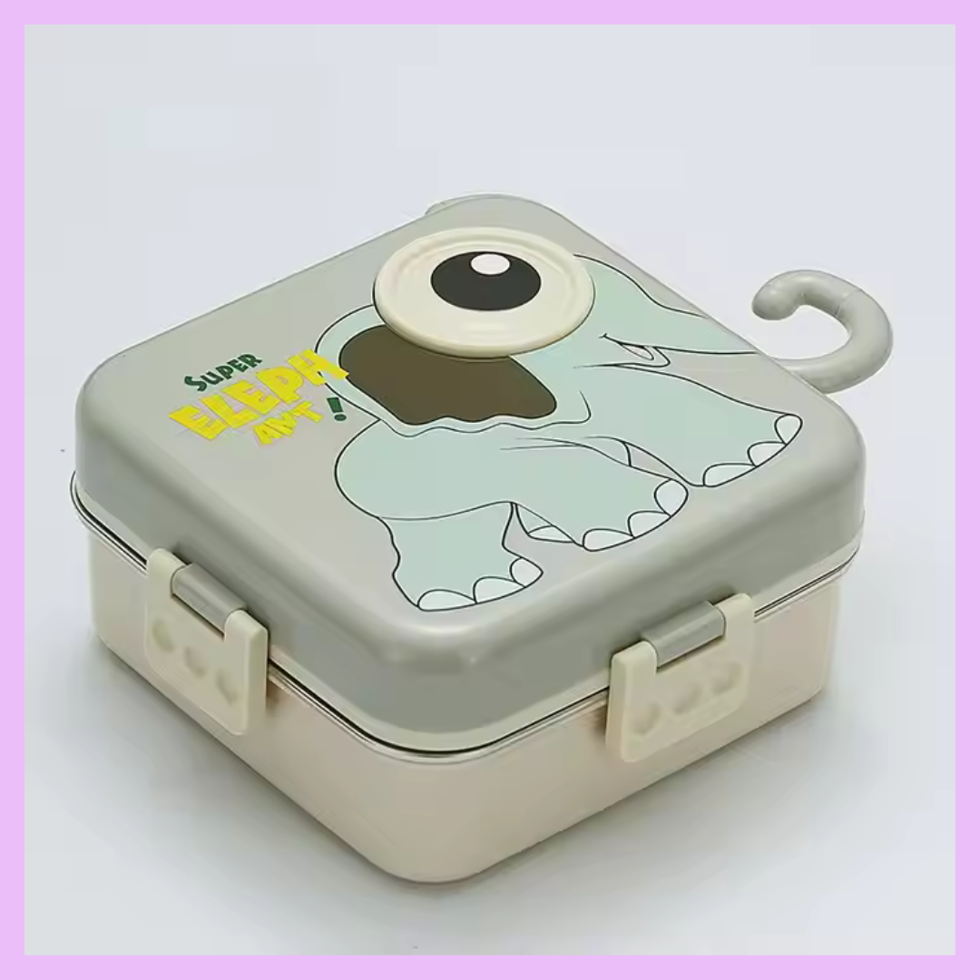 Gray elephant bento tiffin box for kids