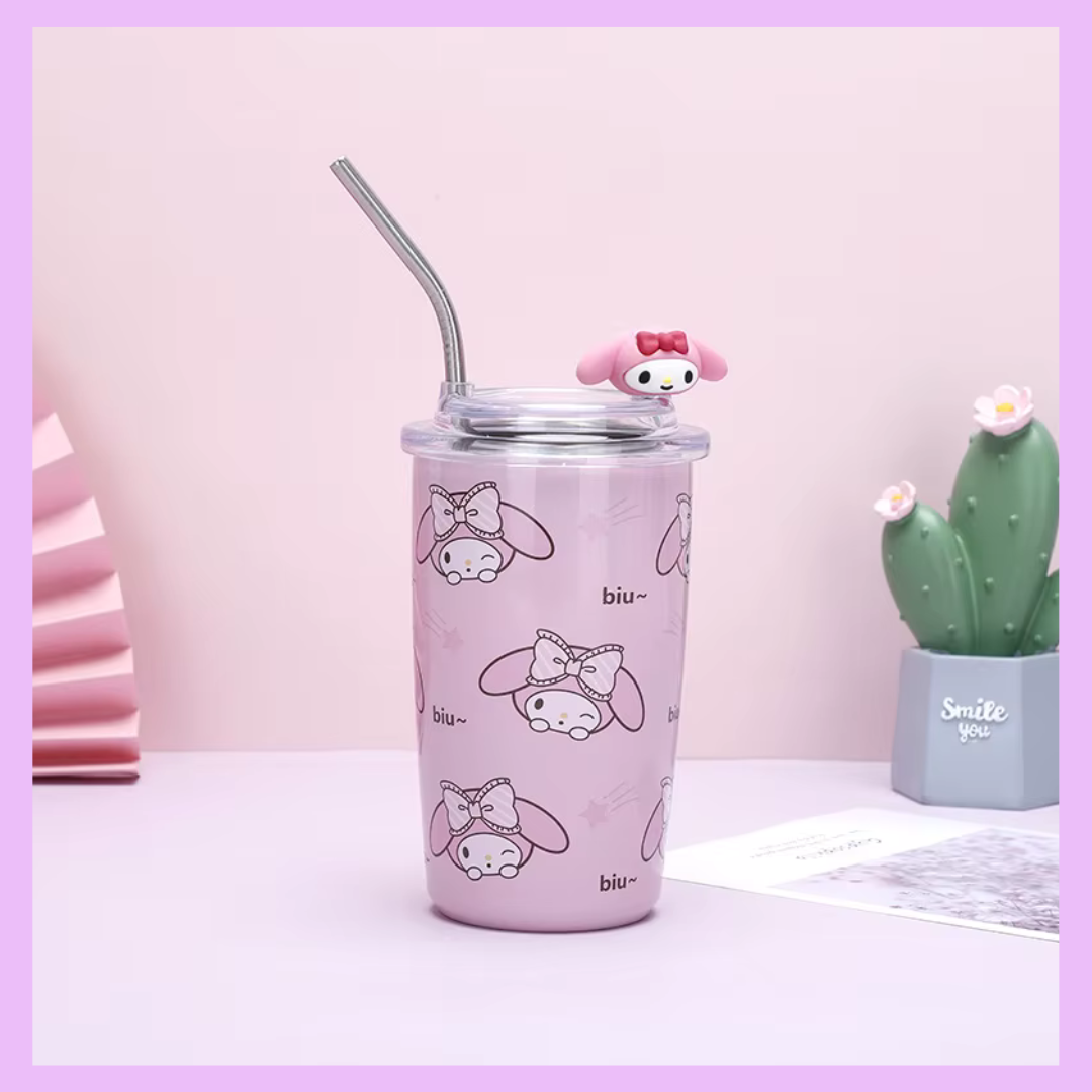 Sanrio theme 550Ml stainless steel cup/cofee mug with Straw Design 1