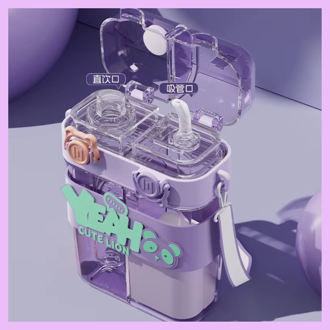 Purple 760 ml dual compartment kids water bottle