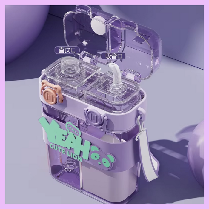 Purple 760 ml dual compartment kids water bottle
