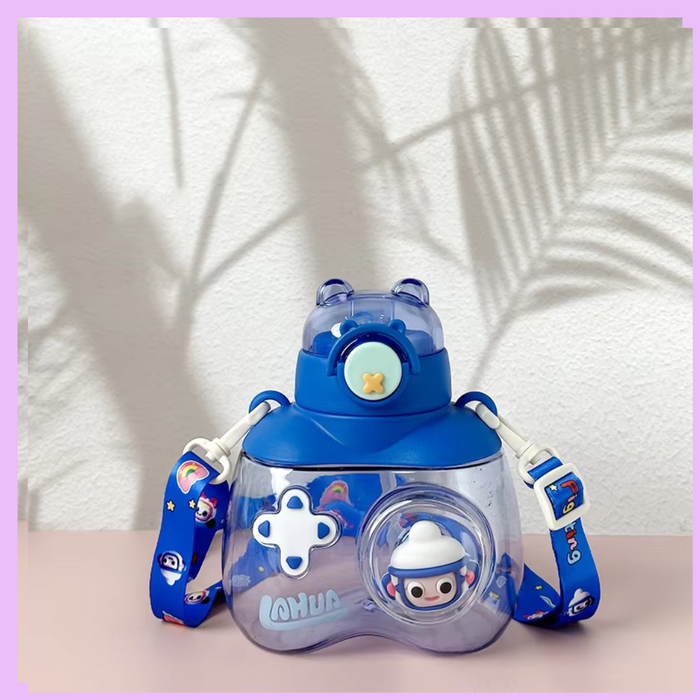 Blue kids plastic water bottle with stickers