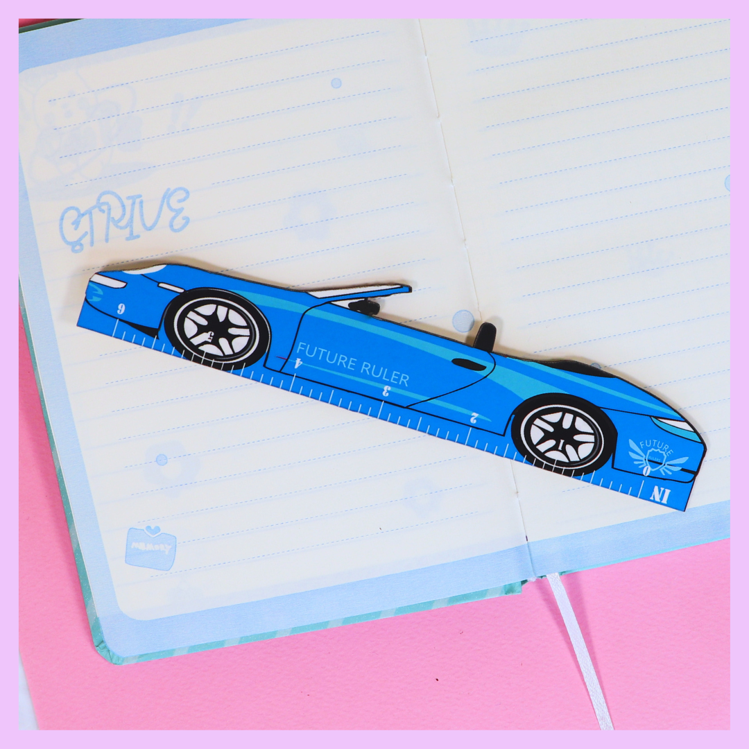 Blue wooden car ruler