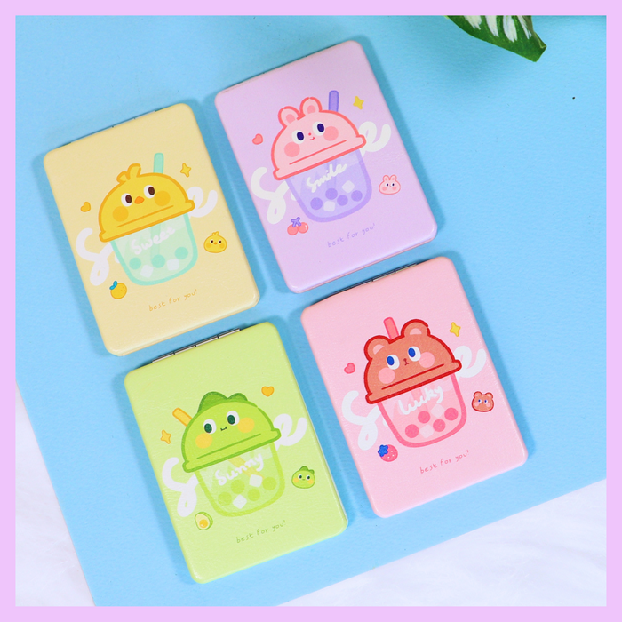 Compact round pocket mirror with sipper design