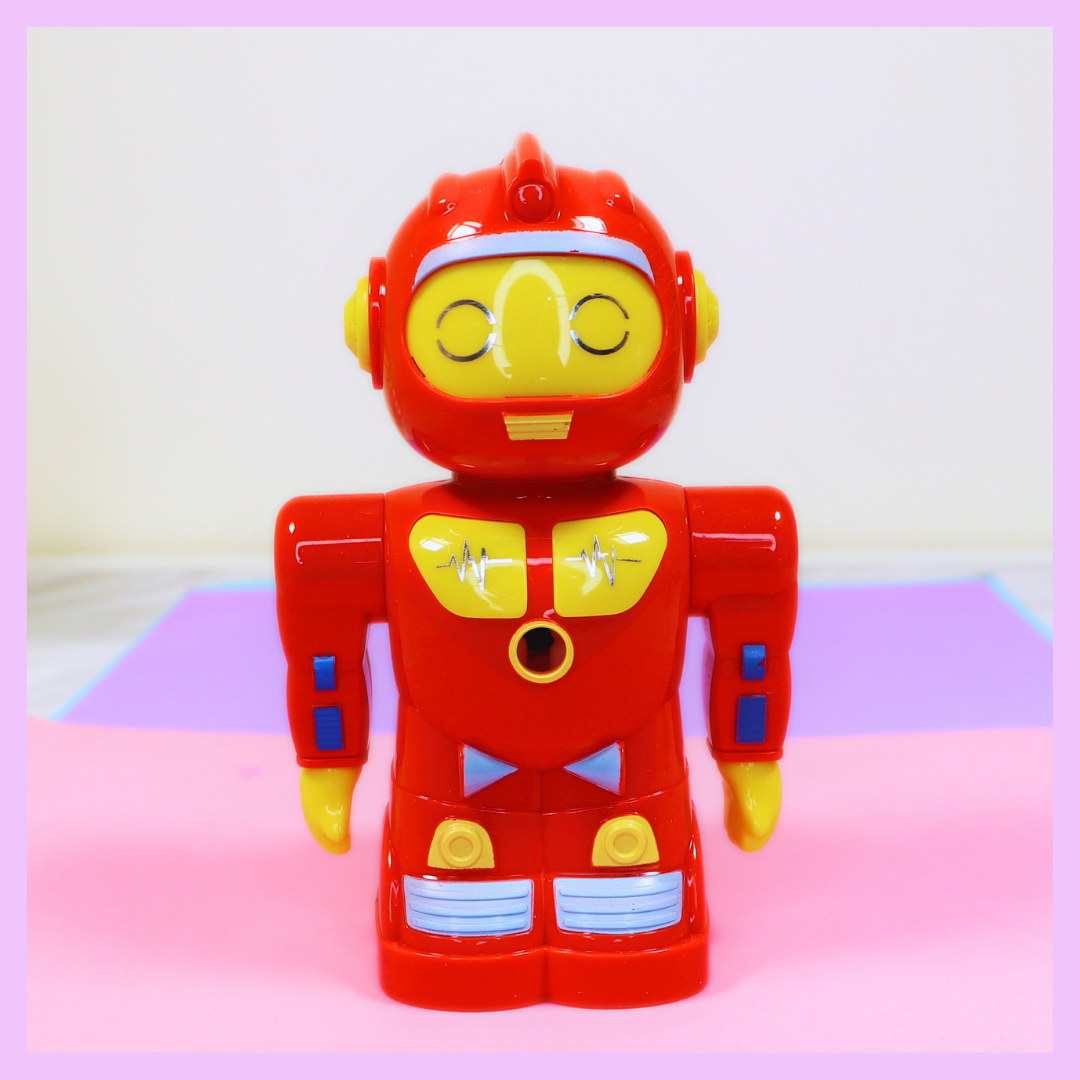 Assorted colour robot themed pencil sharpener