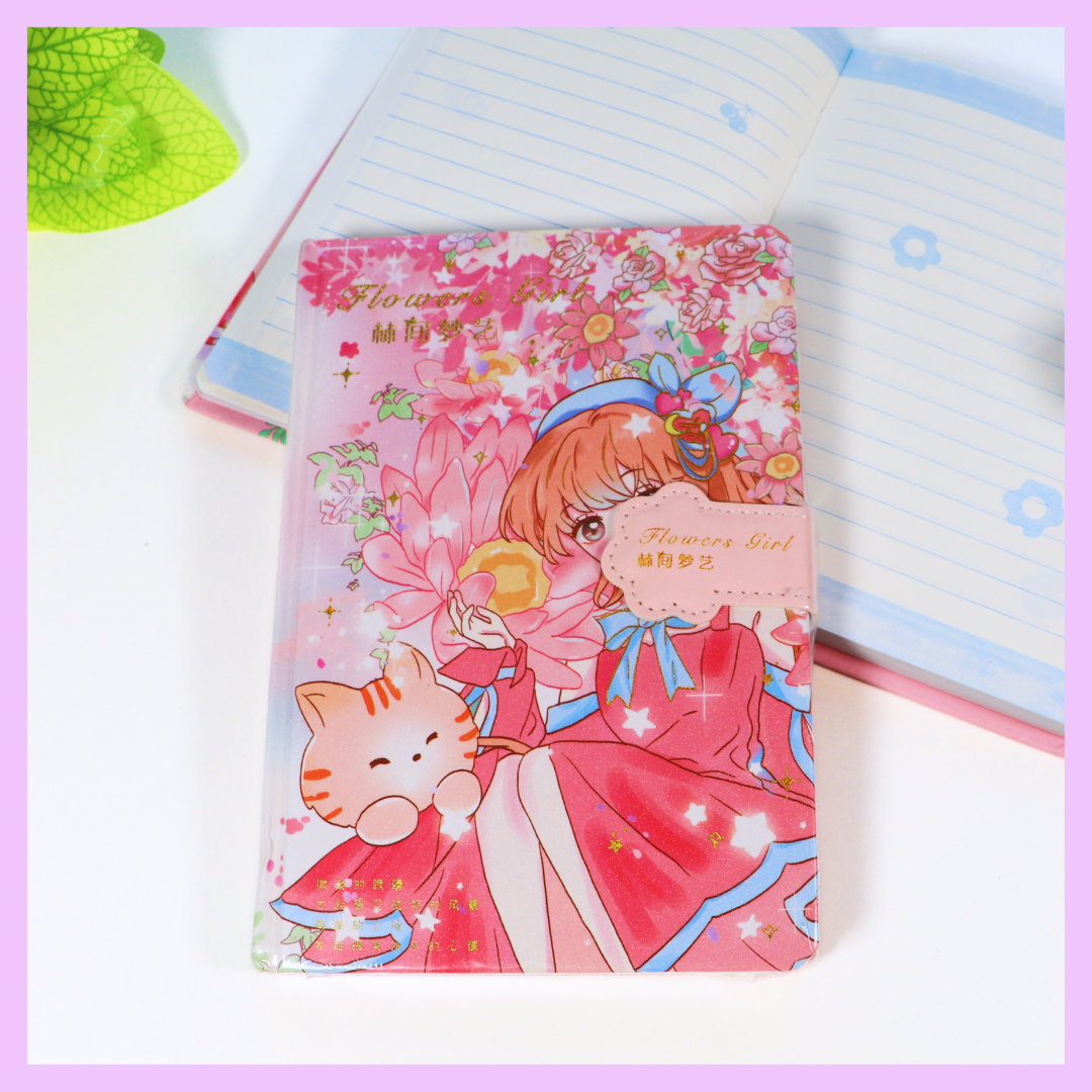 Kawaii flower girl journal cover design