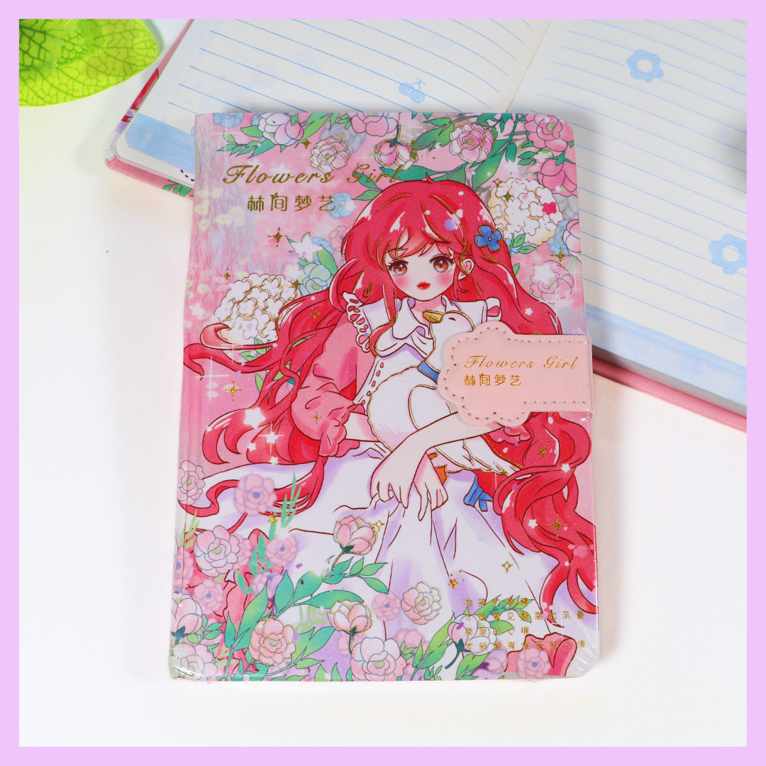 Kawaii flower girl journal cover design