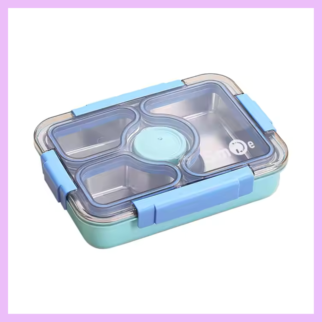 Blue four compartment stainless steel lunch box