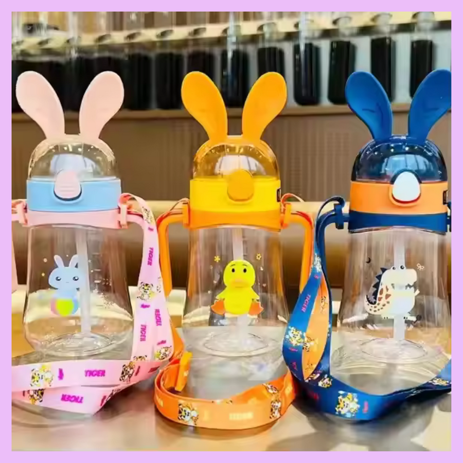 Bunny ear plastic water bottle with handle for kids