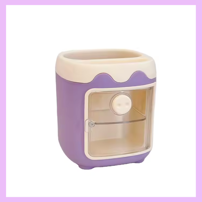Purple piggy desk organiser for desk stationery
