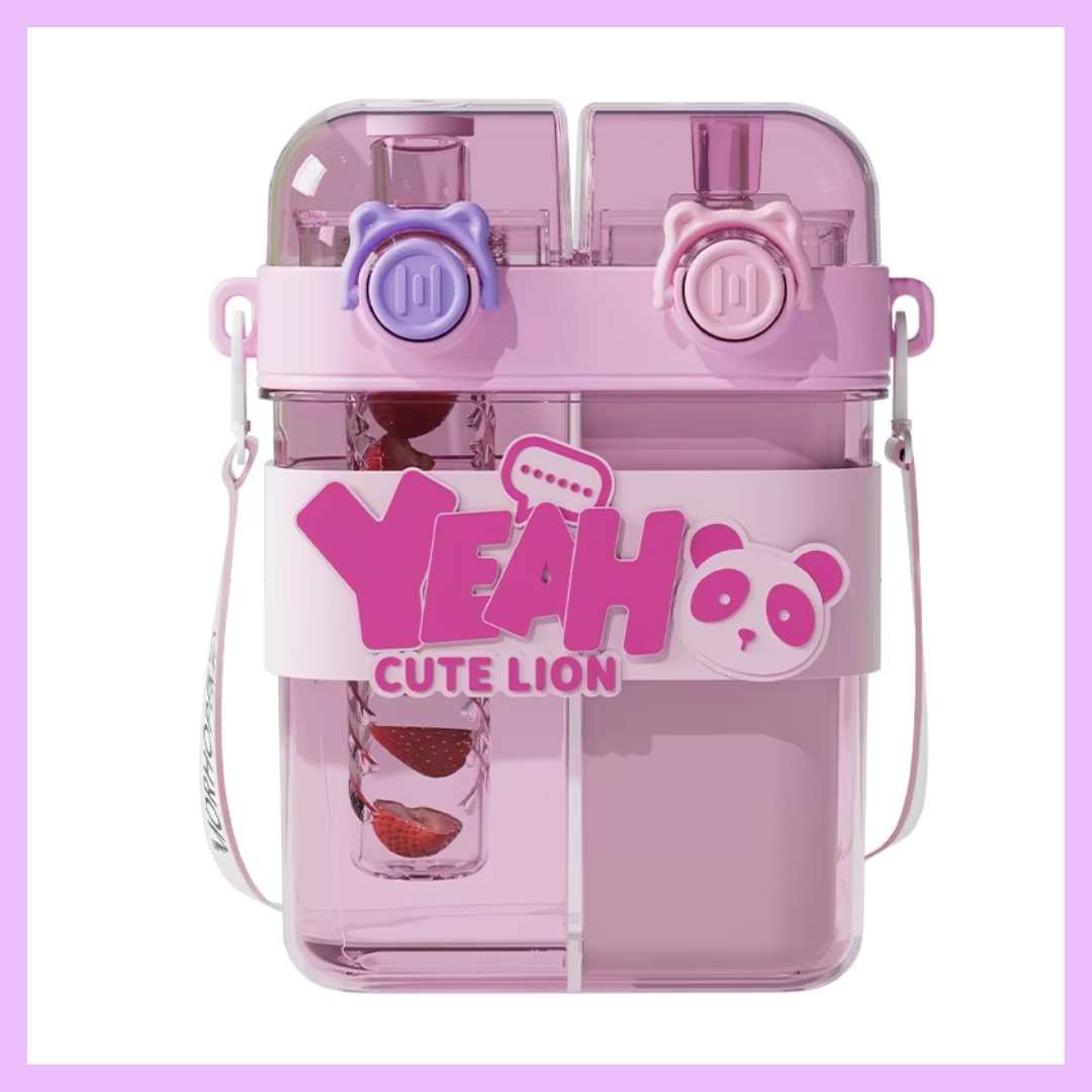 Pink 760 ml dual compartment kids water bottle