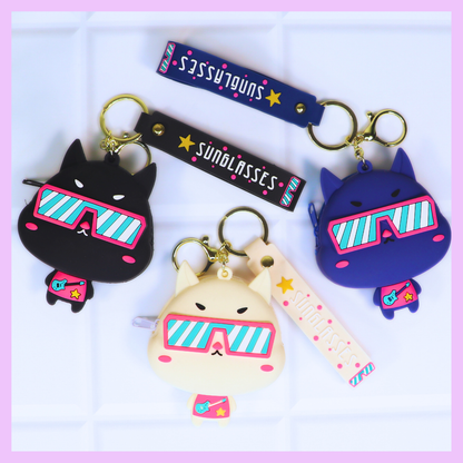 Silicone Coin Pouch - Cat sunglasses