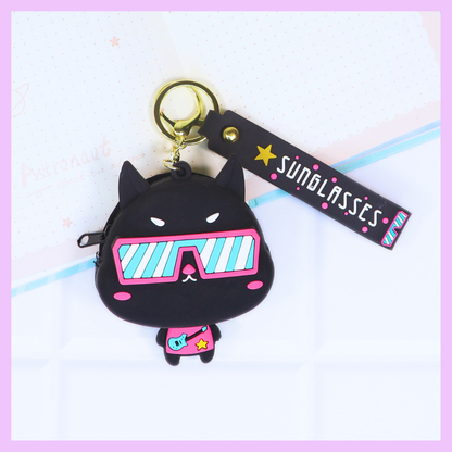 Silicone Coin Pouch - Cat sunglasses
