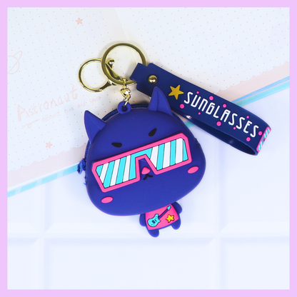Silicone Coin Pouch - Cat sunglasses