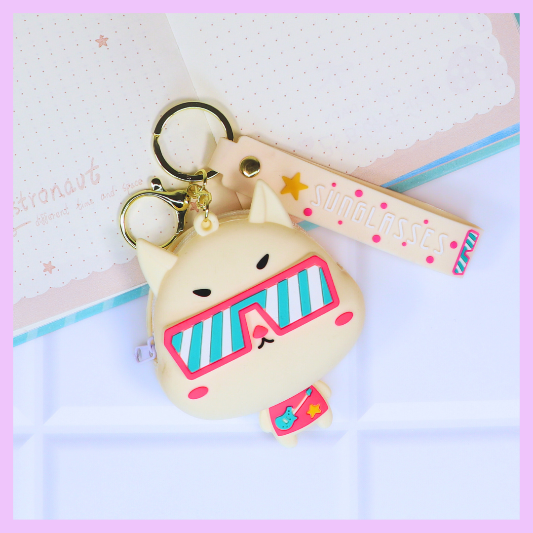 Silicone Coin Pouch - Cat sunglasses