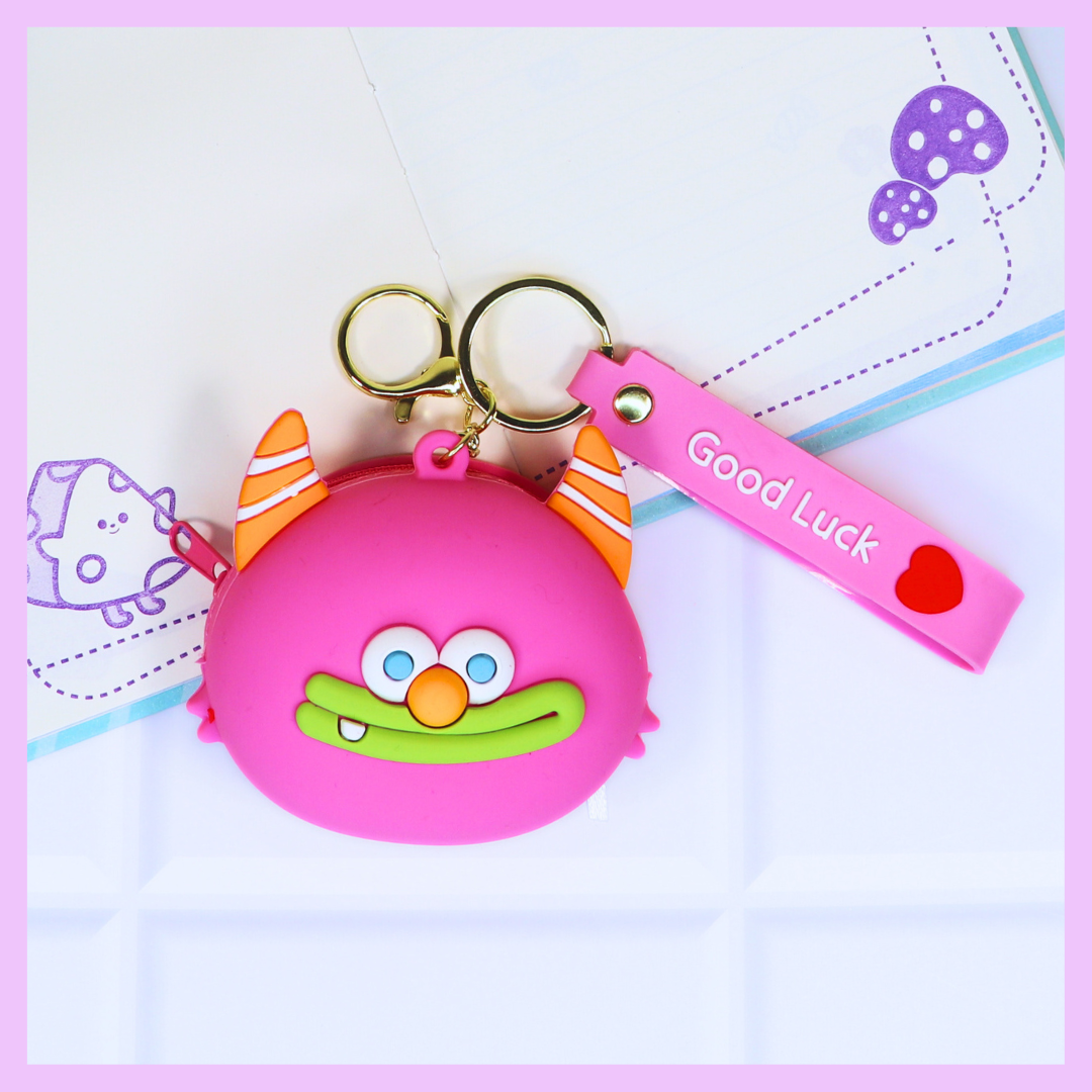 Pink monster silicone coin pouch