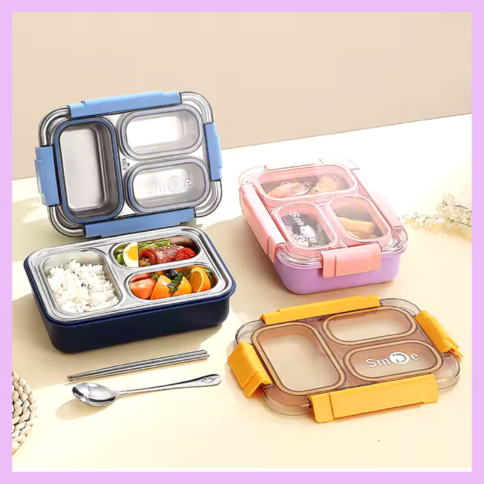 710 ml stainless steel lunch box with three compartments