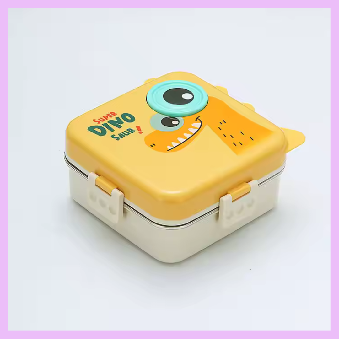 Yellow dinosaur bento tiffin box for kids