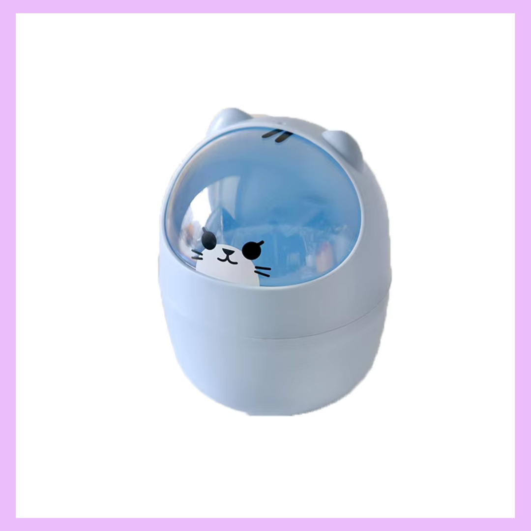 Light blue cat desk dustbin