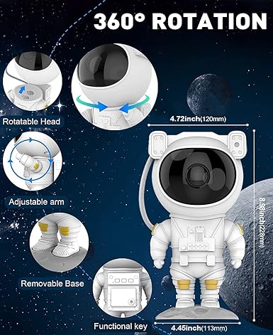Astronaut galaxy projector with adjustable head and arm