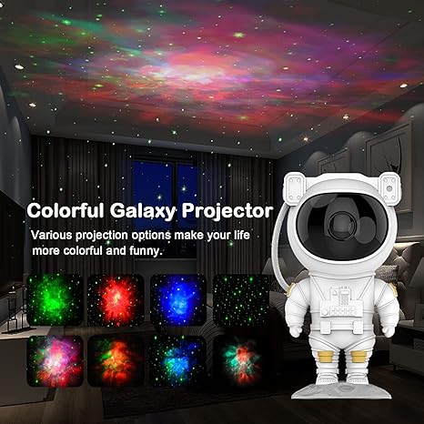 Astronaut galaxy night light creating a starry room ambience