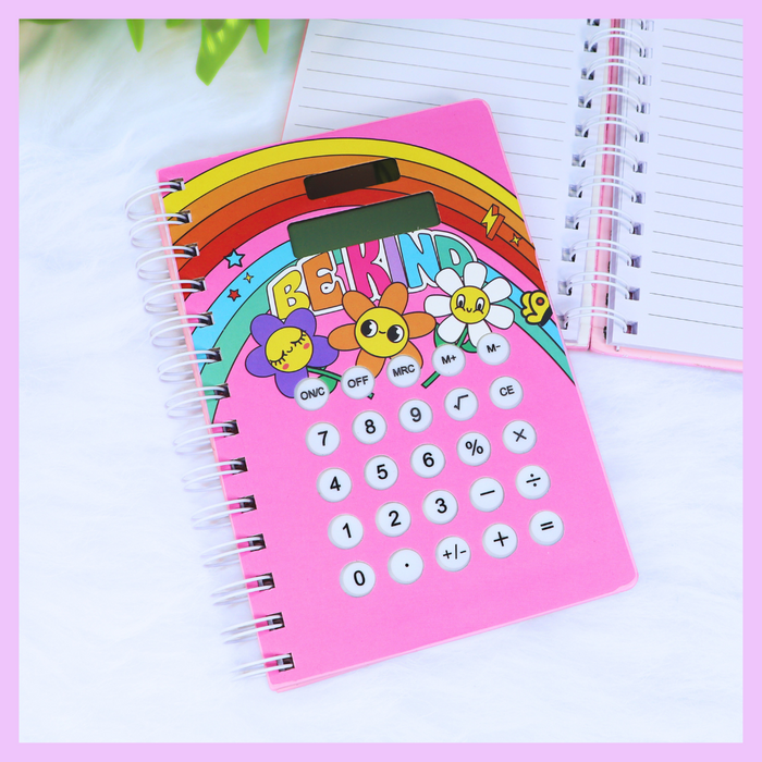 Dark pink notebook with calculator