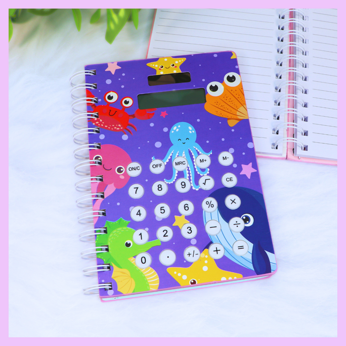 Purple notebook with calculator