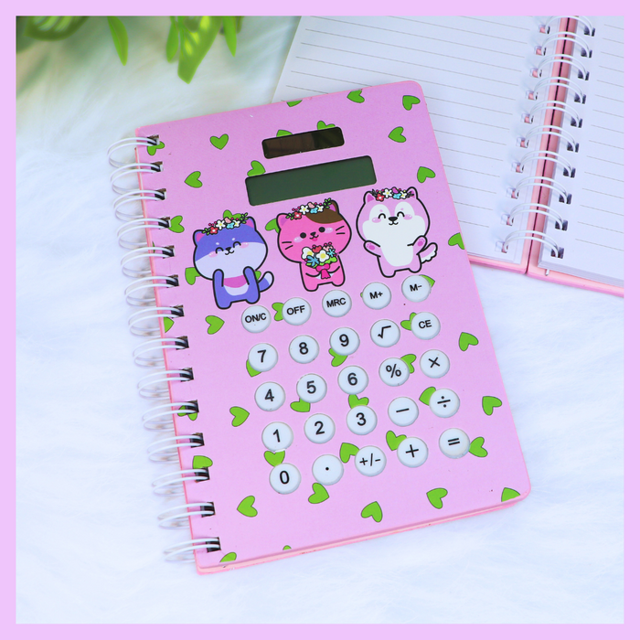 Pink notebook with calculator